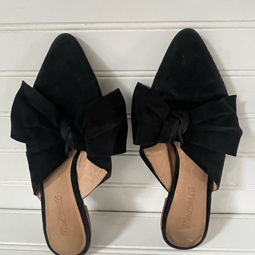 Madewell Womens French Knot Black Suede Leather Flat Mule Size 7.5 Shoes